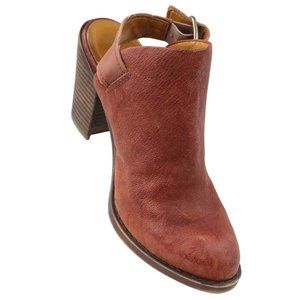 Lucky Brand Sz 6M Odenah Leather Red Rust Block Heels Bootie Peep Toe Sling Back